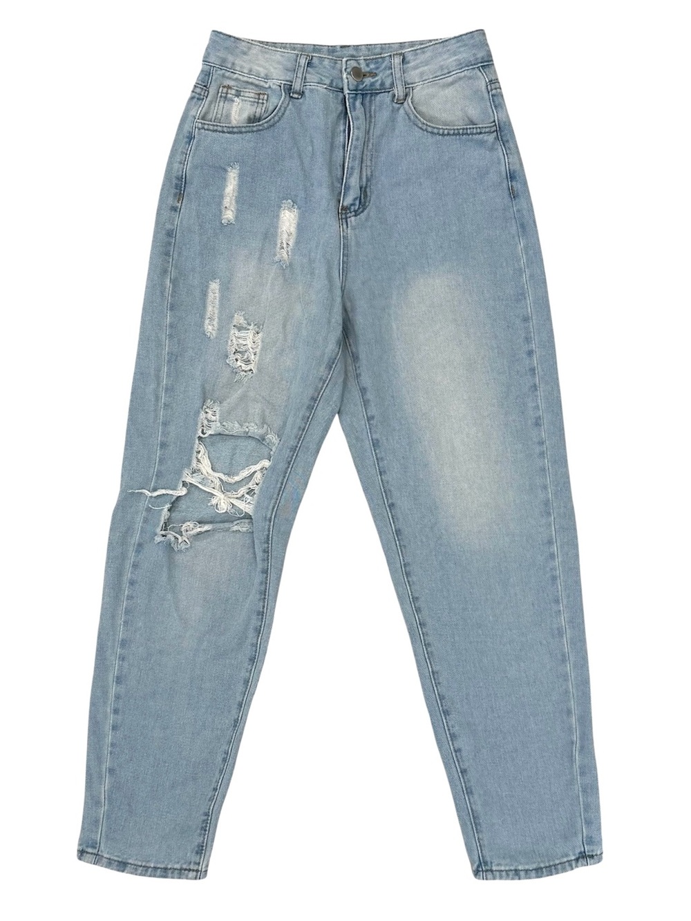 Shein Womens XS Mom Jeans Light Wash Distressed Denim High Waisted 5 Pocket